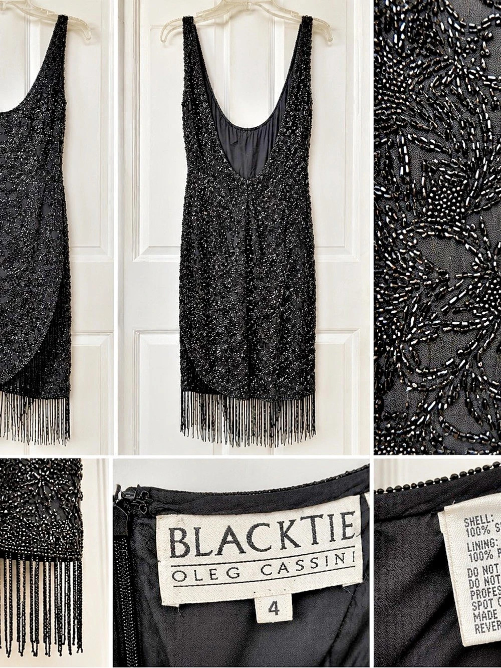 Black Tie by Olég Cassini Black Fringe Mini Dress Size 4 Like New